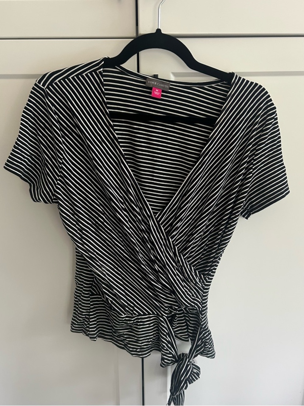 Vince Camuto Black & White Striped Wrap Blouse